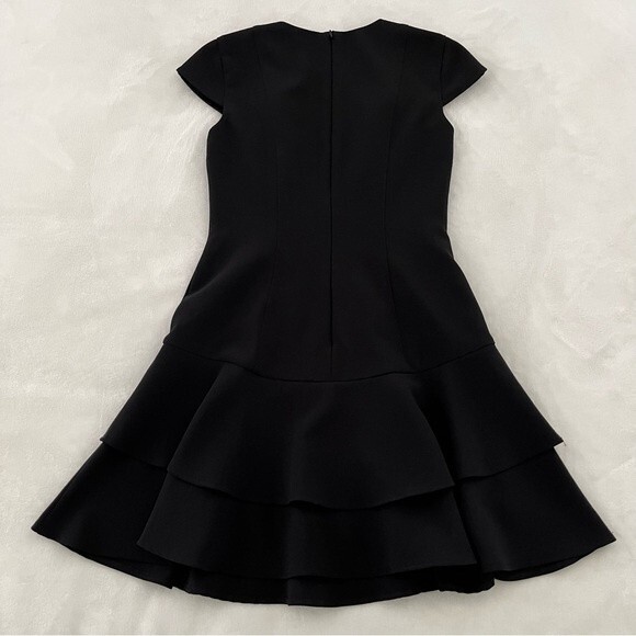 Eliza J Black Cap Sleeve Fit and Flare Tiered Flounce Hem Sheath Dress, Size 2P - Picture 11 of 13
